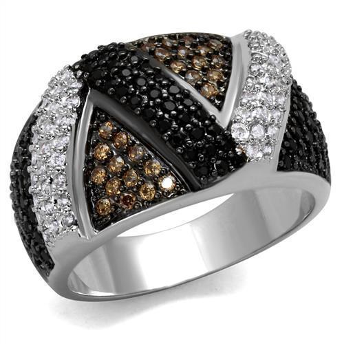 3W1088 - Rhodium + Ruthenium Brass Ring with AAA Grade CZ  in Multi Co