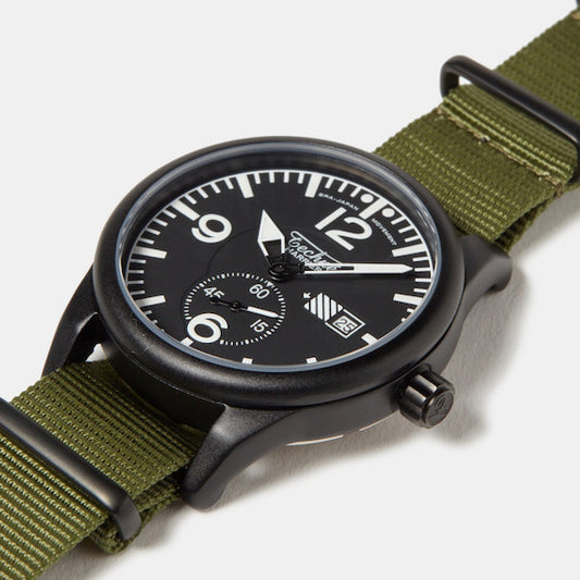 41.0mm tactical quartz watch with nylon 6 strap in olive drab colour