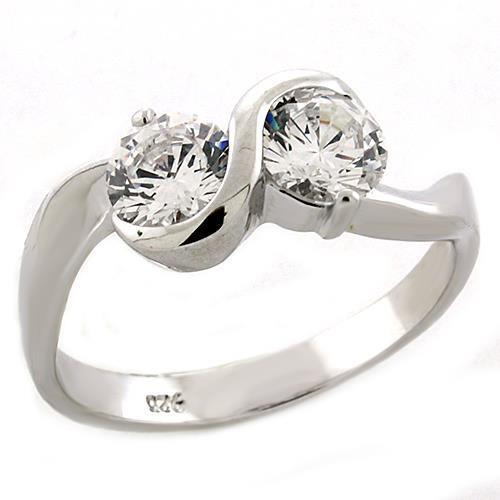LOAS1210 - Rhodium 925 Sterling Silver Ring with AAA Grade CZ  in